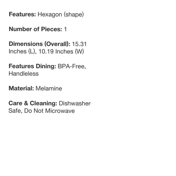 John Derian NWT Hexagon Melamine Cheese Serving Platter BPA-free 15"x10" - Picture 5 of 5